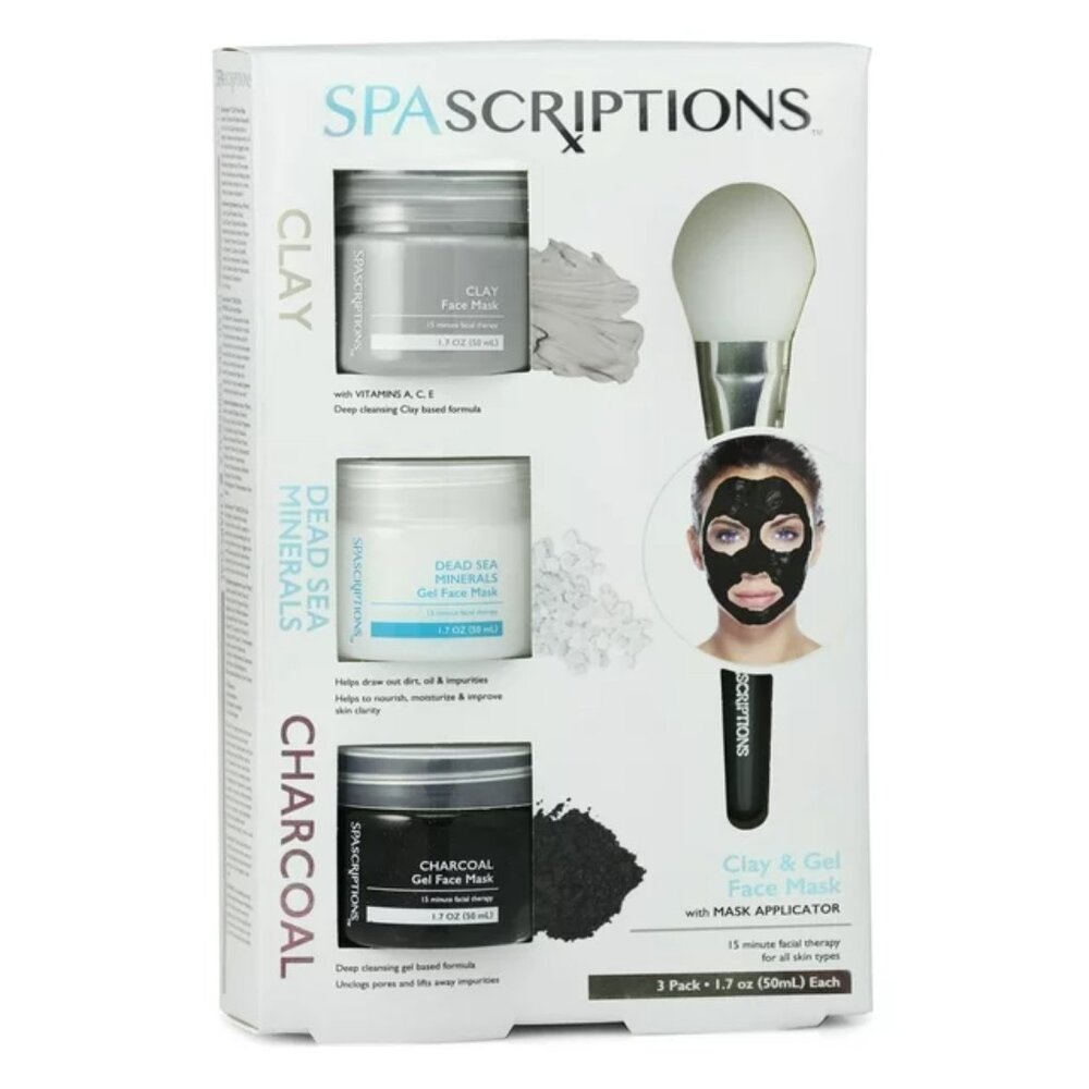 SPASCRIPTIONS Clay Charcoal & Dead Sea Mineral Face Mask With Applicator, 1.7 oz